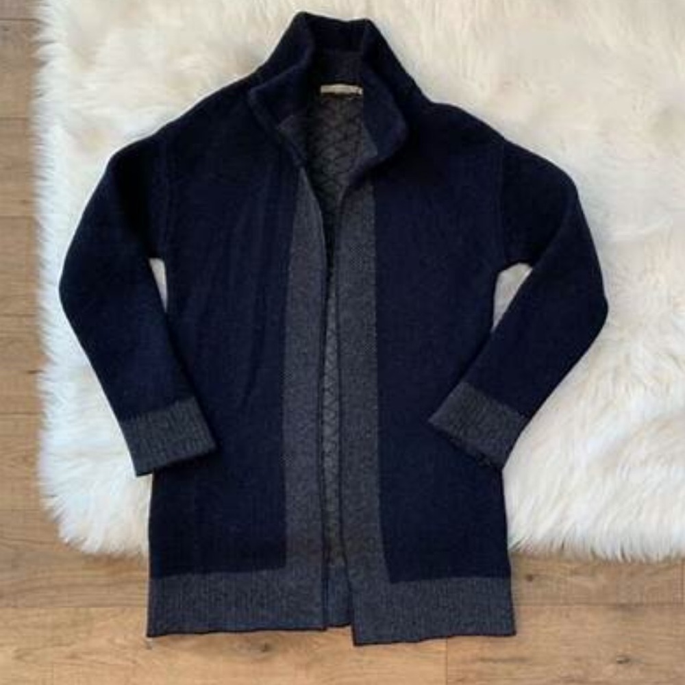 Chiaramente Wool Blend Cardigan Navy Blue and Grey